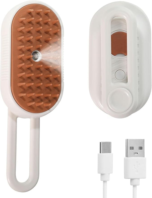 3-in-1 Cat Steam Brush, Rechargeable Cat Brush with Steam, Spritz Defur Comb for Dogs, Spritz Defur Comb for Cats (White)