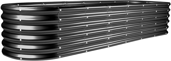 Land Guard 8×2×1.5ft Galvanized Raised Garden Bed Kit, Raised Garden Boxes Outdoor, Oval Metal Raised Garden Beds for Vegetables, Gray