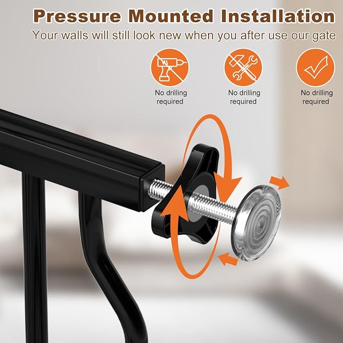 29.5-43.7" Wide Baby Gate for Stairs No Drilling, 30" Tall Metal Pet Baby Safety Gates with Expansion Kit, Press Mounted Pet Gate Indoor for Kids, Walk Through Dog Gates for Doorways, Black