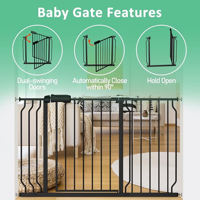 ALLAIBB Extra Wide Pressure Mounted Baby Gate Walk Through Child Kids Safety Toddler Tension White Long Large Pet Dog Gates with Extension for doorways Kitchen (43.31-48.03"/110-122cm, Black)