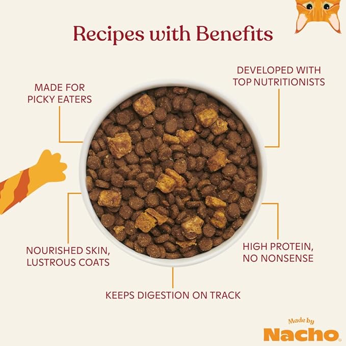 Made by Nacho Dry Cat Kibble 2lb Bag, High Protein Premium Cat Food with Freeze-Dried Pieces, Cage-Free Chicken, Duck & Quail, Limited Ingredients, Single Bag