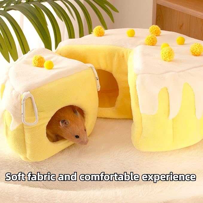 Cozy Cake Hamster House - Soft Plush Hideout & Tunnel Bed for Guinea Pigs, Syrian Hamsters, and Small Animals - Adorable, Warm & Washable Hideaway for All Seasons, Perfect Cage Accessory