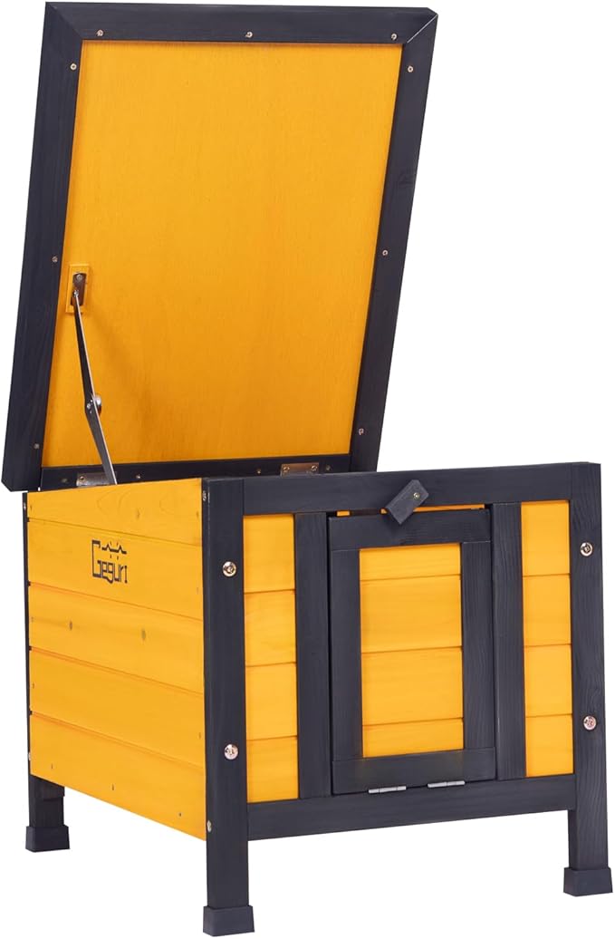 GEGURI Outdoor Cat House Weatherproof, Rabbit Hutch & Indoor Bunny Cage, Wooden Shelter for Feral Cats, Rabbits, Chickens & Small Animals