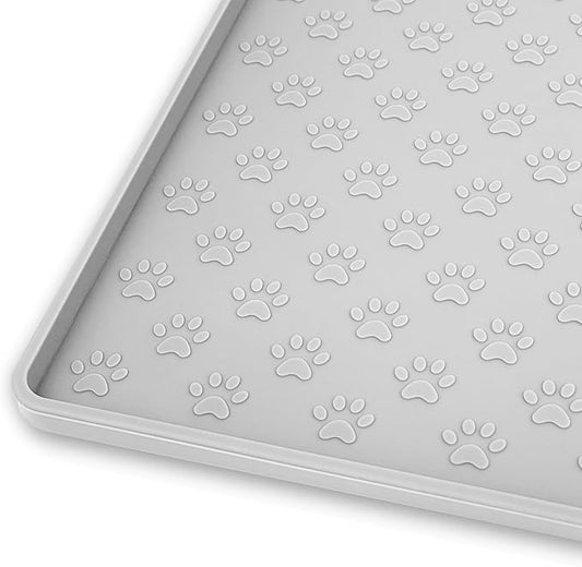 Ptlom Dog Food Mat Anti-Slip Pet Bowl Mats for Food and Water, High-Lips Pet Placemat Prevent Messy Spills to Floor, Waterproof Puppy Feeding Tray for Small, Medium Large Dogs Cats, Silicone