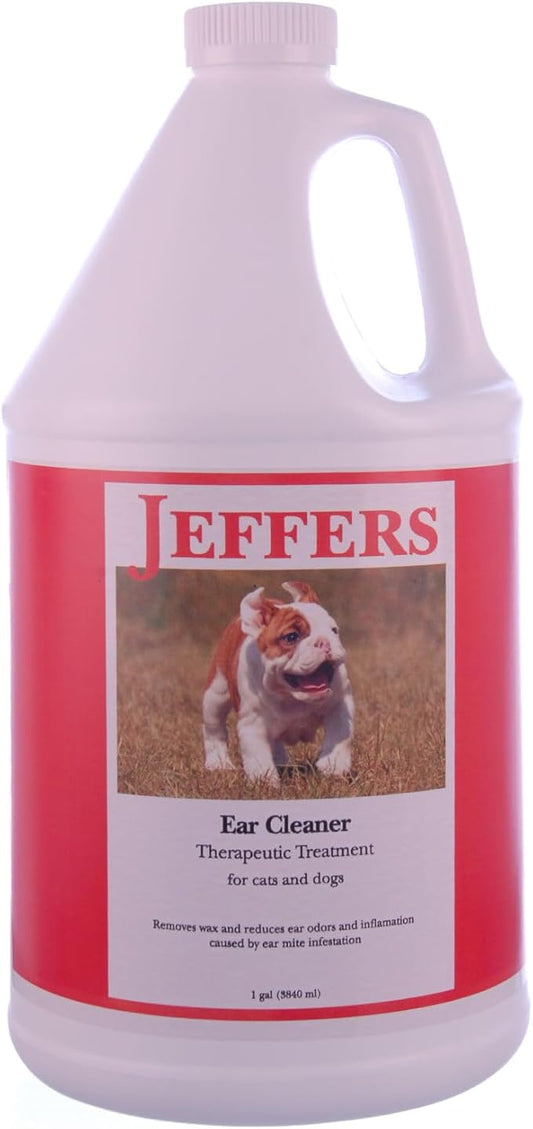 Jeffers Pet Ear Cleaning Solution for Dogs, Cats, Puppies, Rabbits, Ferrets – Aloe Vera Ear Wash for Wax and Odor – Pet Grooming Liquid for Ears, Travel, Cleaning, Hygiene, Home Care Kit - 128 oz