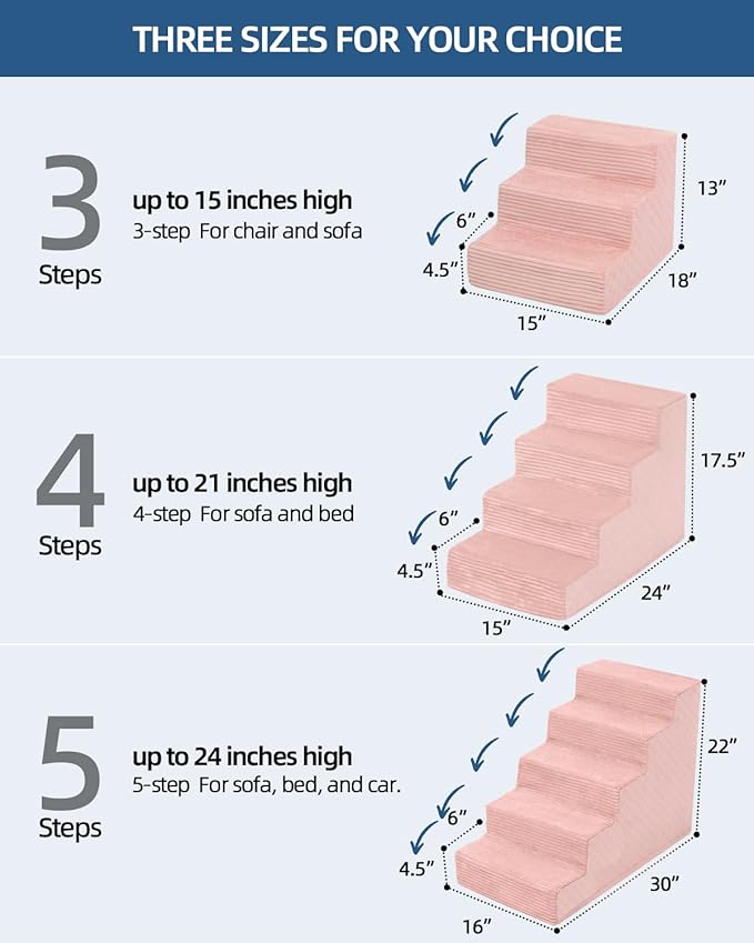 Dog Stairs for Small Dogs,22" H,5-Step Dog Steps for Bed and Couch with High Density Foam,Non-Slip Pet Steps for Doggy and Cat,Pet Stairs with a Washable Cover,Pink