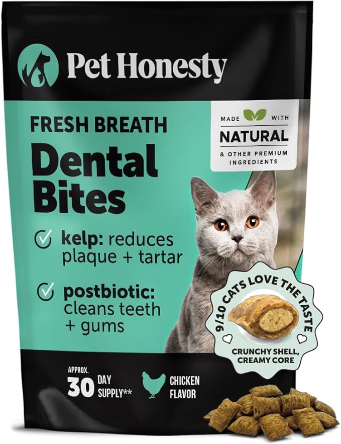 Fresh Dental Bites for Cats - Crunchy & Creamy Cat Dental Treats for Fresh Breath, Plaque + Tartar Control, Cleans Teeth + Gums, Daily Cat Oral Care (30 Day Supply)
