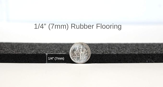 American Floor Mats 1/4in (7mm) Thick Solid Black 4' x 4' Heavy Duty Rubber Rolls, Protective Exercise Mats, Home Gym Rubber Flooring