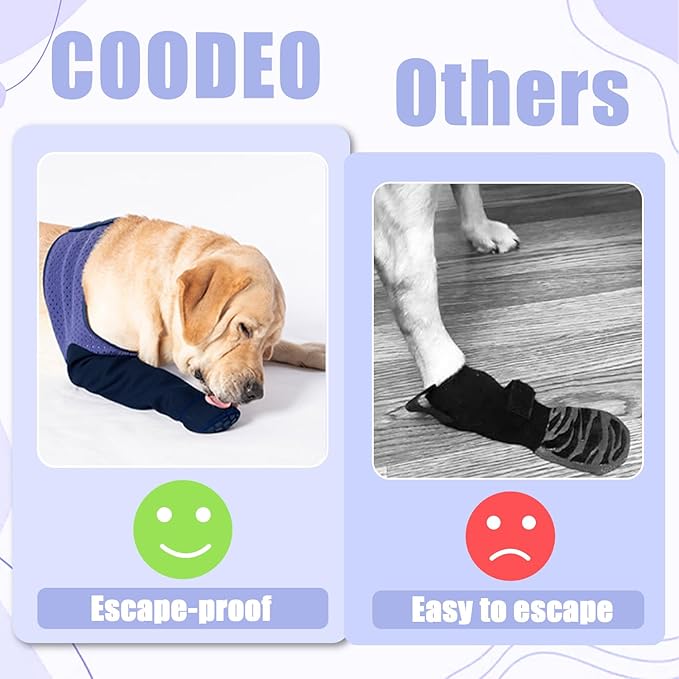COODEO Dog Socks to Prevent Licking Paws, Healing Boots & Paw Protectors with Non-Slip Bottoms for Wound Protection, Waterproof Sleeve Shoes for Licking（Purple，3XL_Left