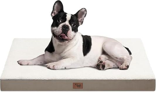 Medium Dog Bed for Medium/Small Dogs, Orthopedic Dog Beds with Removable Washable Waterproof Cover, Egg Crate Foam Pet Bed Mat, Khaki White