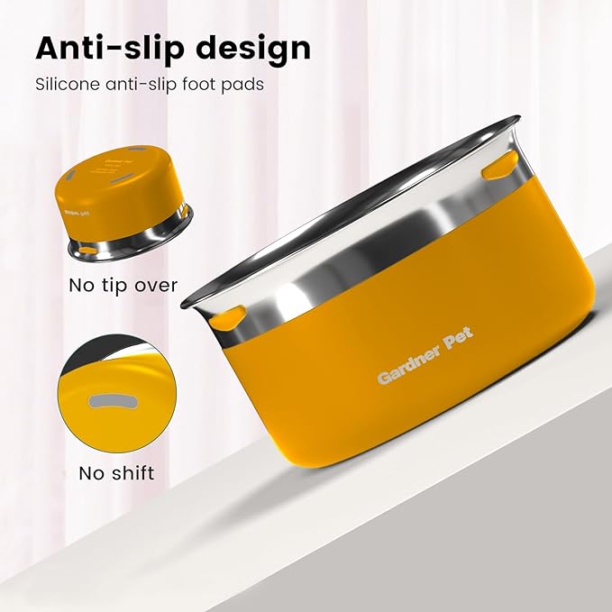 Gardner Pet Dog Bowls 1 Gallon (3.85L) Stainless Steel No Spill Dog Water Bowl, Slow Water Feeder Metal Bowls, Spill Proof Water Dispenser for Large Dogs, Promotes Healthy Hydration