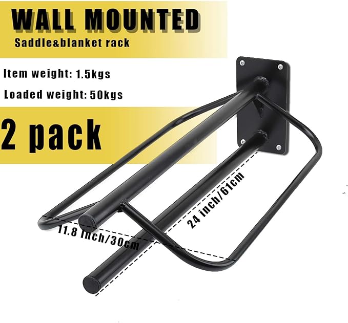 2 Pack Saddle Rack with Pad Bar,Heavy Duty Wall Mounted Saddle Stand Saddle Pad Rack for English Western Saddles Horses Blanket,Black