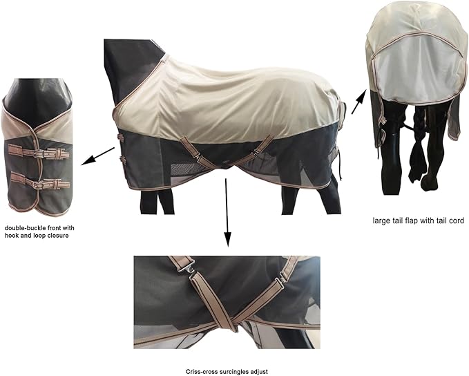 BARN & STABLE Breathable and UV Protective Horse Fly Sheets Tear-Resistant Mesh Fly Sheets for Horse Comfy Equine Summer Sheets with Removable Web Leg Straps