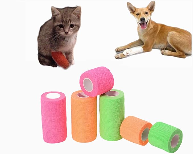 6 Pack 2" x 5 Yards Self Adhesive Bandage Wrap Breathable Cohesive Vet Wrap for Pets, Elastic Self-Adherent Tape for Sports, Wrist, Ankle (Mixed Colors)