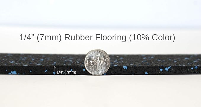 American Floor Mats 1/4in (7mm) Thick 10% Blue/Grey 4' x 14' Heavy Duty Rubber Rolls, Protective Exercise Mats, Home Gym Rubber Flooring