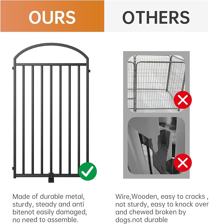 4 Panles Full Matel Freestanding Dog Gates with Door, 96"Extra Wide 36"Tall Free Standing Dog Pet Gate for Indoor & Outdoor. Foldable Pet Fences for Doorways, House, Stairs, Porch, Deck, Yard