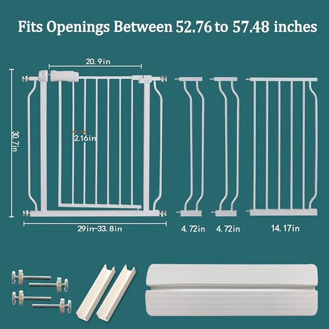 ALLAIBB Extra Wide Pressure Mounted Baby Gate Walk Through Child Kids Safety Toddler Tension White Long Large Pet Dog Gates with Extension for doorways Kitchen (52.76-57.48"/134-146cm)