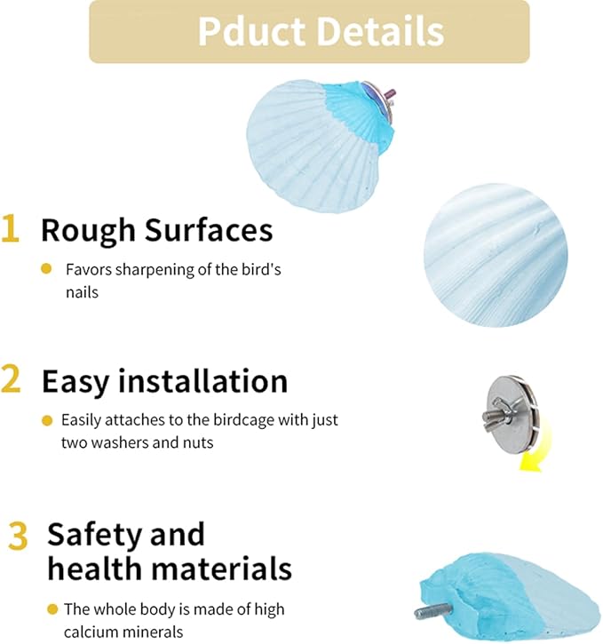 Bird Perches for Cage, Abrasive Surface High Calcium Mineral Parrot Perch Stand - Bird Nail File for Claw & Beak Health, Colorful Ceramic Bird Cage Accessories (Blue, Shell)