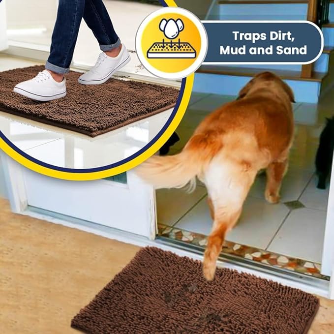 Muddy Mat® Shown on TV – Super Absorbent Door Mat Indoor, Microfiber Quick Dry Chenille Entryway Rug, Non-Slip Front Door Mat, Indoor Mats for Entryway, Machine Washable Pet Rug, Brown 36"x72"
