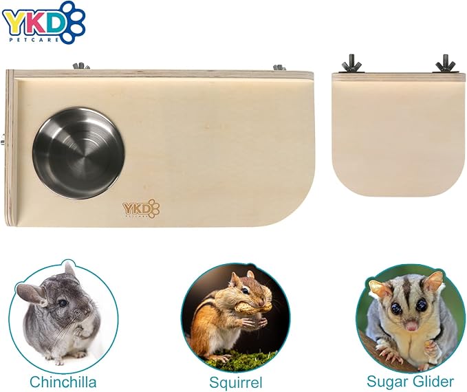 Chinchilla Wooden Platform Set, Pet Cage Platform with Feeding Bowl, Small Animals Cage Accessories for Chinchilla Squirrel Gerbil Suger Glider Hamsters (Feeding Platform + Small Platform)