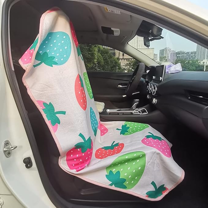 Car Seat Cover Protector Front Seats,for Gym Workout,Running,Swimming,Beach and Hiking,Waterproof Sweat Towel Bucket Seat Covers for Cars SUV Trucks (Strawberry, 1Pcs)