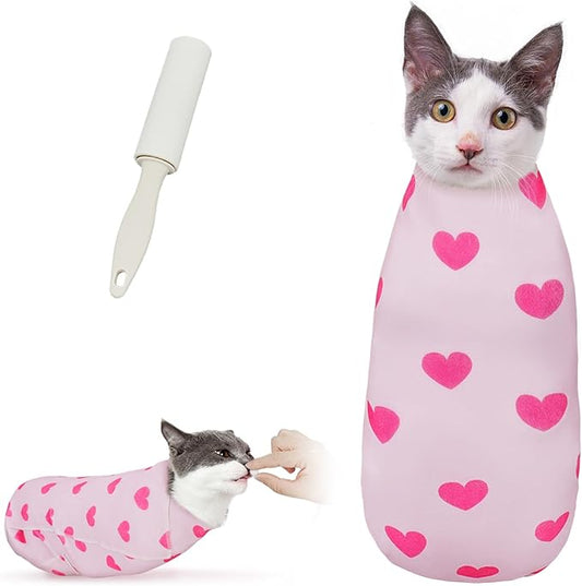 Cat Wrap for Cutting Nails, Self-Adhesive for Grooming, Anti-Scratch Cat Swaddle Wrap for Medicine, Nail Clipping, Teeth Brushing, Ear Cleaning