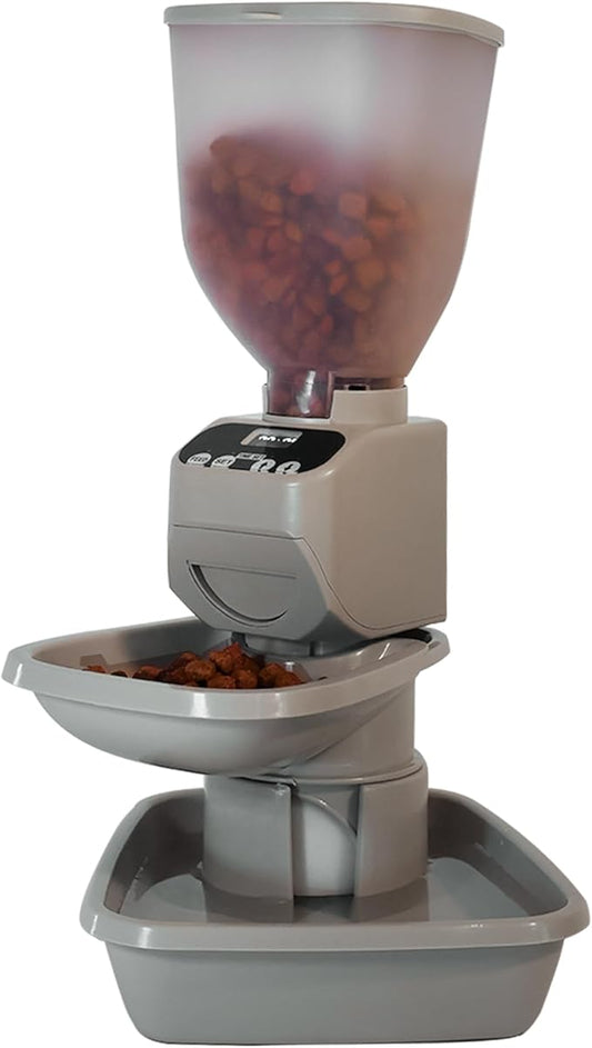 Automatic Dog & Cat Food Feeder with Water Dispenser – Smart Pet Feeder with Portion Control, OLED Display, Anti Jam Design, Battery Operated Dispenser for Small Pets - Taupe