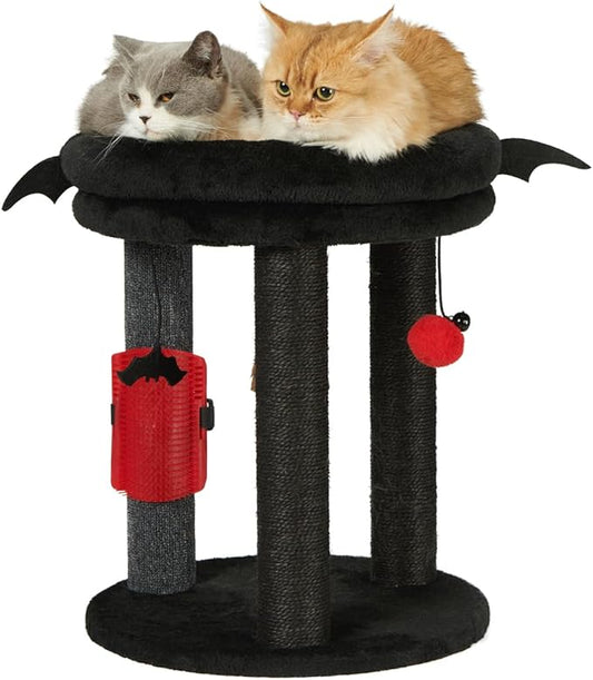 MECOOL 4in1 Small Cat Tree,Scratching Post with Tower Soft Bed, Sisal Carpet Jute Posts with Three Hanging Ball Toys and Massage Brush for Indoor Cats and Kittens