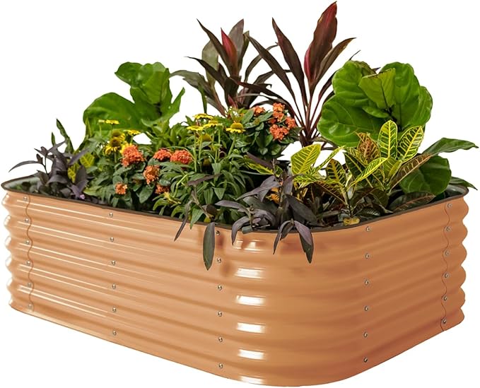 Vego garden Aluzinc Raised Garden Bed Kits, 17" Tall 6 in 1 Modular Metal Raised Planter Bed for Vegetables Flowers Patio Ground Planter Box, Terra Cotta