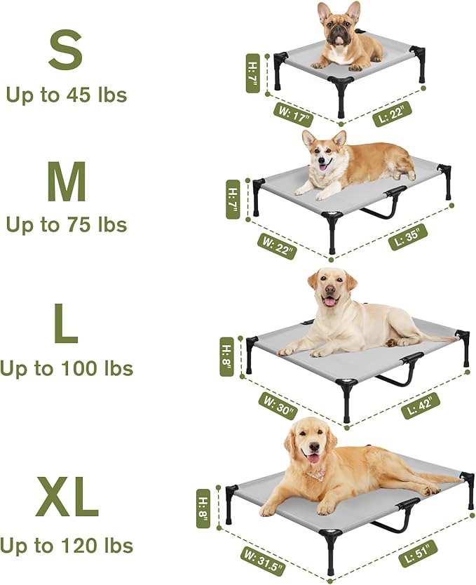 Elevated Dog Bed 42 Inch - Breathable Raised Pet Bed for Large Dogs, Waterproof Dog Cot Bed Easy to Assemble, Durable Portable Pet Cot with Non-Slip Feet, Grey