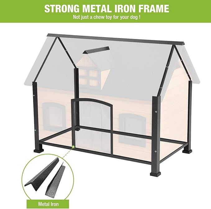 GUTINNEEN Dog House Outdoor with Strong Metal Frame Dog Kennel for Small Medium Large Dogs Puppy Cage for Winter Weatherproof