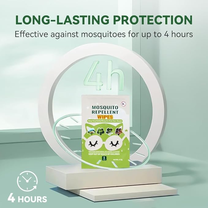 60 PCS Mosquito Repellent Wipes, Individually Wrapped Insect Repellent Wipes Made of Natural Plant-Based Essential Oils, Safe & Effective Insect Protection Perfect for Outdoor Activities, Long-Lasting