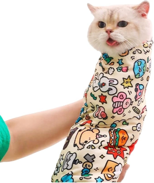 MANON ROSA Cat Grooming Wrap – Self-Adherent Anti-Scratch Swaddle Restraint Bag for Nail Cutting, Medication, Multifunctional Care - Calm Cozy Burrito Papoose Pet Magic Blanket (S Within 3.3lbs)