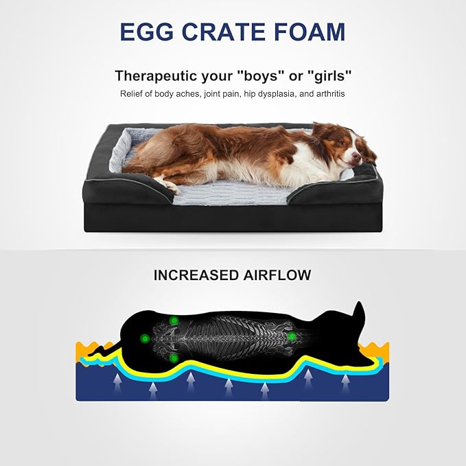 FURTIME Orthopedic Dog Bed for Extra Large Dogs - XL Plus Waterproof Dog Sofa Beds, Supportive Foam Pet Couch Bed with Removable Washable Cover, Waterproof Lining and Nonskid Bottom, Black