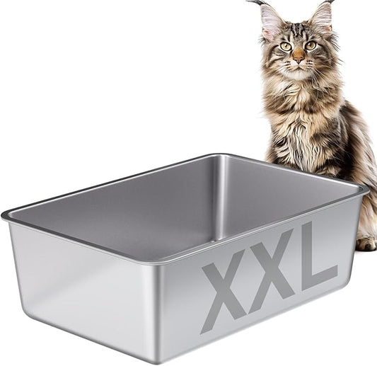 Large Stainless Steel Cat Litter Box-Metal Litter Box for Cats, High Sided Metal Litters Boxes, No Smell, Non Stick, Easy Clean, Odor Proof, Indoor Outdoor