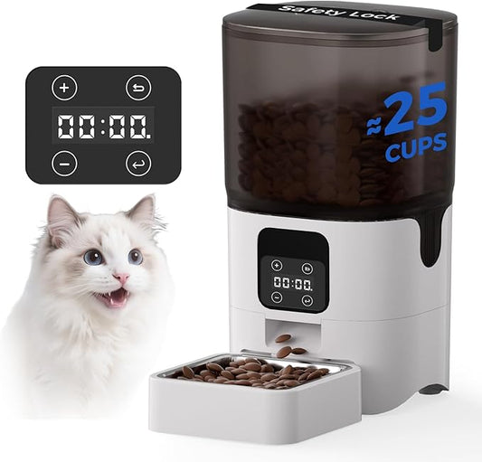 PAPIFEED 6L Automatic Cat & Small Dog Feeder - Programmable Pet Feeder with 36 Daily Meals, Detachable Stainless Steel Bowl, 25 Cup Capacity Smart Food Dispenser for Easy Cleaning