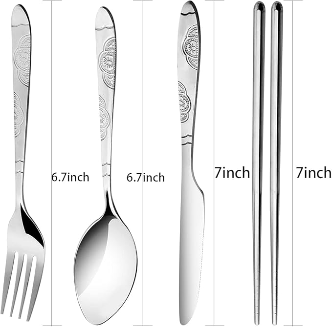 3 Pack Reusable Flatware Sets Knife, Fork, Spoon, Chopsticks, 12Pcs Portable Travel Stainless Steel Tableware Dinnerware with Carrying Case
