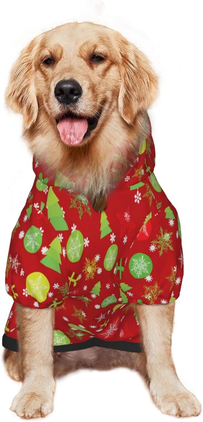 Christmas Tree Print Hoodie,Christmas Cosplay Dog Clothes with Pocket and Hat Winter Clothes Sweaters X-Small