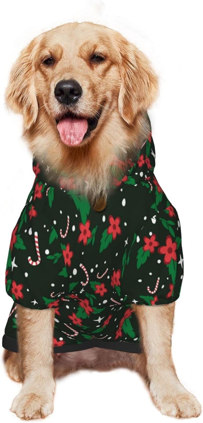 Black Candy Cane Hoodie,Christmas Cosplay Dog Clothes with Pocket and Hat Winter Clothes Sweaters Large