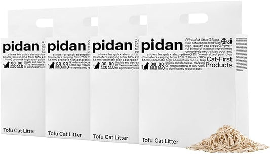 pidan Tofu Cat Litter Clumping,Flushable,Ultra Absorbent and Fast Drying, 100% Natural Ingredients Litter,Solubility in Water,Really Dust-Free,Less Scattering (5.3lb×4bags)