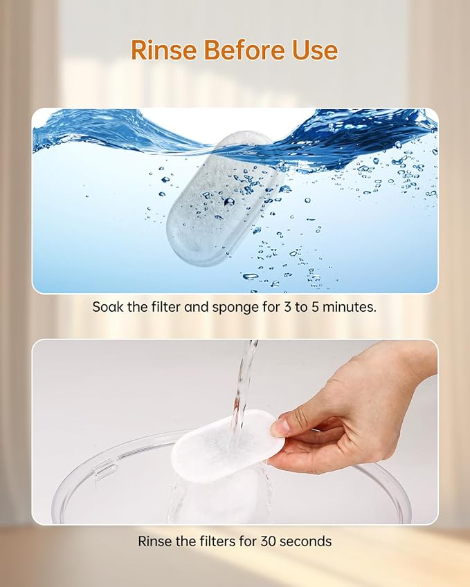 Cat Water Fountain Filter, Filters Replacement for 108Oz/3.2L&67Oz/2L&135Oz/4L Stainless Steel Pet Water Drinking Fountain, Dog Indoor Water Dispenser Fountain Carbon Filter (4 Filters & 4 Sponges)