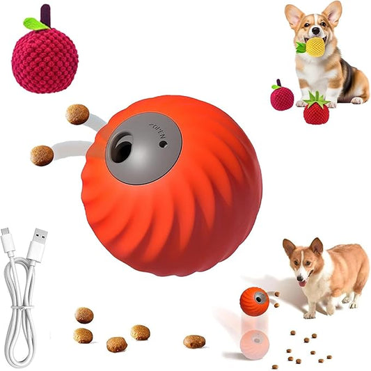 Zoomie Buddy 2.0, Zoomie Buddy for Dogs, 2 in 1 Smart Touch Interactive Dog Balls ＆ Pet Feeder, 2.83" Diameter, Suitable for Small/Medium Dogs, with Fruit Plush Cover (Orange, Bayberry)