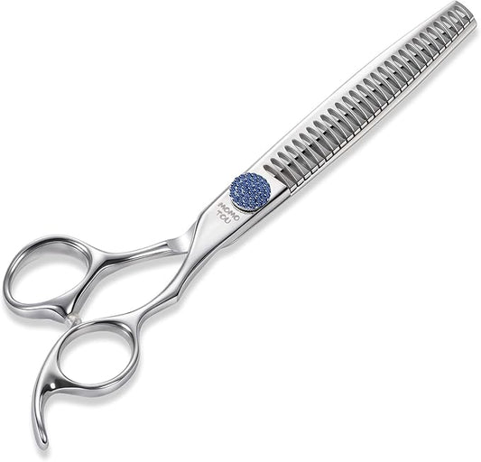 7.5'' Dog Grooming Scissors CNC 440C Blades Sharp and Durable Polished Chunker Dog Shears with Blue Diamond Adustable Screws Easy to Use for Groomer and Home User