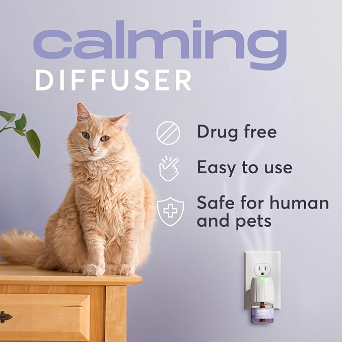 Cat Calming Diffuser Refills – Long-Lasting 30-Day Formula with Pheromones for Stress Relief, Relaxation, and Anxiety Reduction in Cats Easy to Use – (2 Diffusers + 2 Refills)