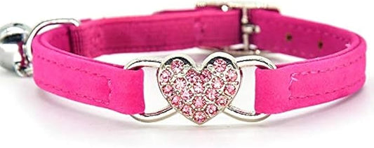 CHUKCHI Heart Bling Cat Collar with Safety Belt and Bell 8-11 Inches