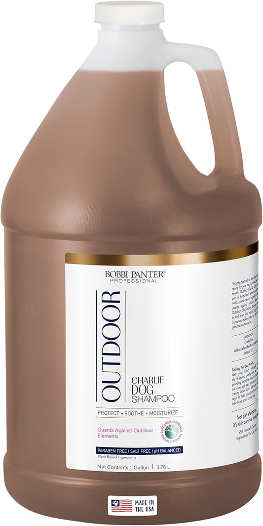 Bobbi Panter Outdoor Dog Shampoo - Made in USA - All Natural Formula for Soothes Itchy Skins - Concentrated 16:1 for Professional Grommers - Camomile Scent, 1 Gallon