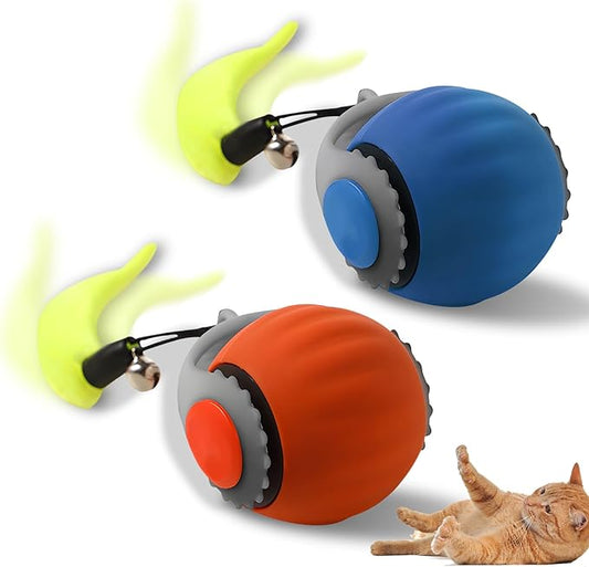 Speedy 3.0 Ball, Smart Interactive Cat Toy Balls, Automatic Rolling Ball 2.0 Enrichment Toy, with Tail Two Speed Adjustment (Orange + Blue)