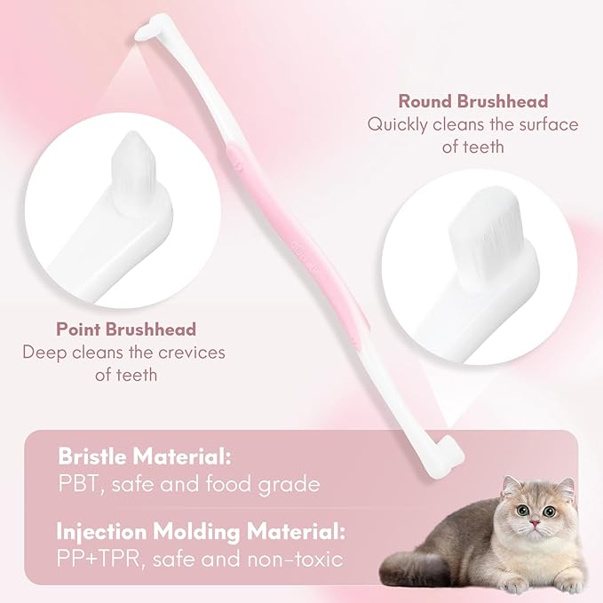 4 Pcs Dual-Sided Cat Toothbrush with Micro Brush Head, Ultra Soft Nano Bristles Pet Toothbrush Kit, Kitten/Puppy Toothbrushes