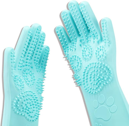 Pet Grooming Magic Gloves, Dog Cat Bathing Shampoo Brush, Silicone Hair Removal Gloves with Thick High Density Teeth for Bathing and Messaging, Double-Side Scrubbing Gloves for Shedding