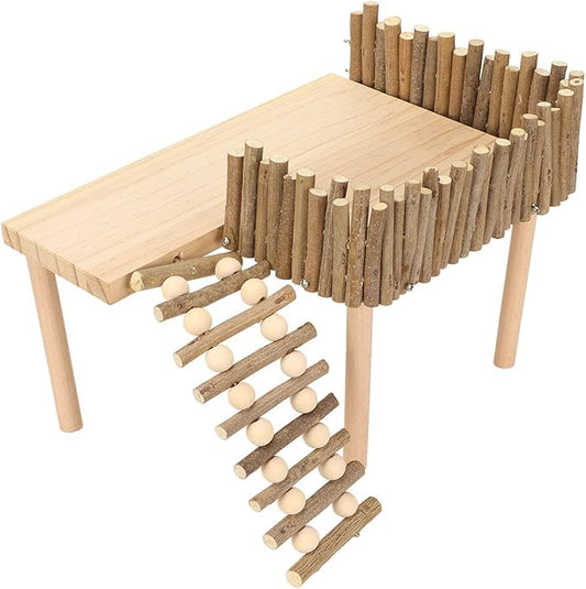Tnfeeon Hamster with Climbing Ladder, Guinea Pig Toys Chinchilla Perch Cage Accessories Toy Wooden Play Gym Stand for Hamsters Squirrel Guinea Pig